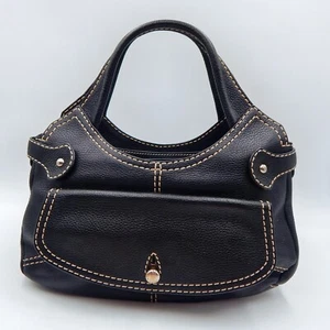 Tod's Schultertasche schwarz Baguette Handtasche Kiesel Leder Knopfleiste Tasche - Bild 1 von 11