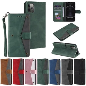 Wallet Case for iPhone 15 14 13 12 Mini 11 8 7 6 SE 2022 Black Green Blue Red - Picture 1 of 4