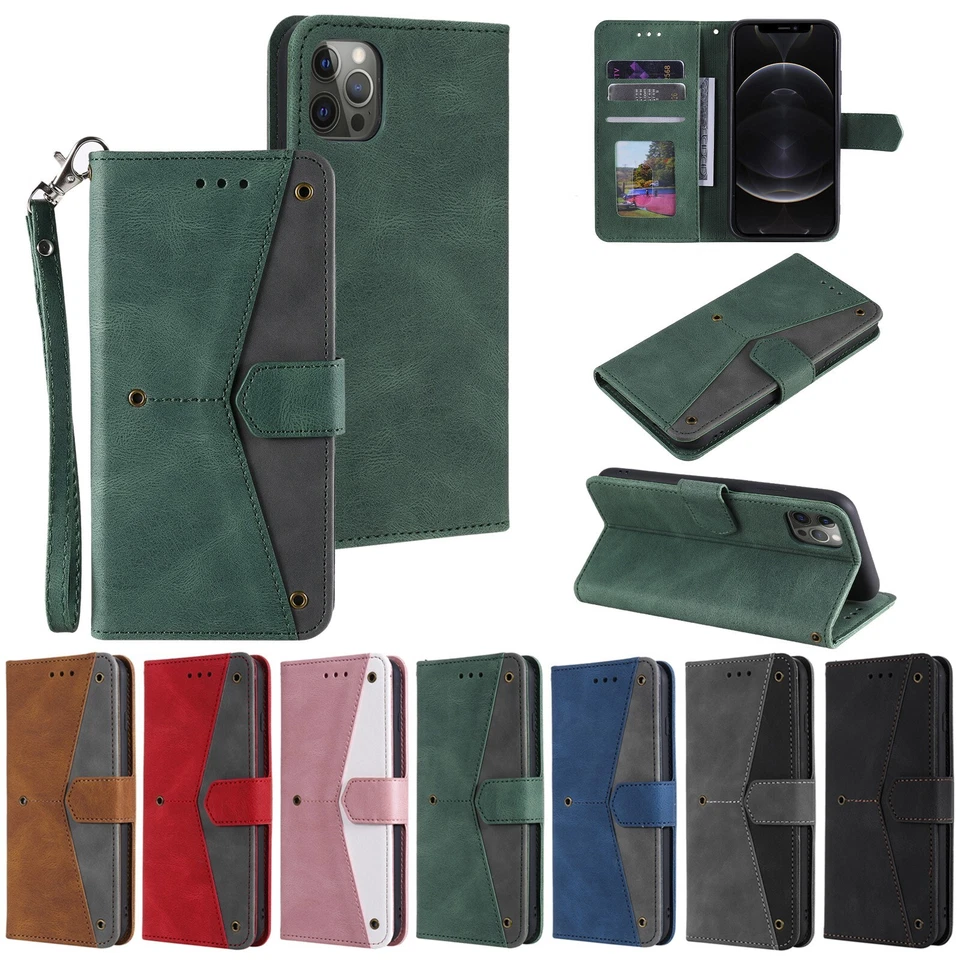 Wallet Case for iPhone 15 14 13 12 Mini 11 8 7 6 SE 2022 Black Green Blue Red - Image 1 of 1