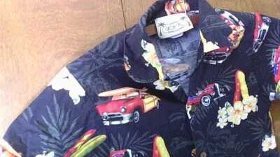 Camisa Abotonada De Colección E & K Niño Talla 6 Negra Palmera Hawaiana/Woody's Surf Wagon Foto 1 de 4