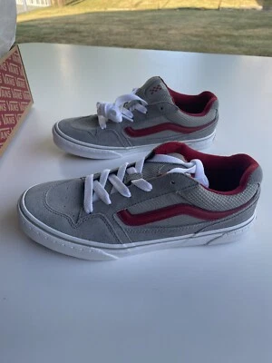 Vans Caldrone Youth Boy's Suede Sneakers Size 7 Gray-Red Classic Stylish Shoes - Image 1 of 4