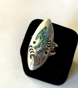 Vintage Navajo Silver Turquoise Ring Handmade Signed ETSITTY - Picture 1 of 12