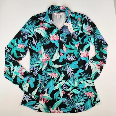 Camisa Top Tommy Bahama Estampada Floral 1/4 Cremallera UPF 50 Golf Manga Larga S Nueva con Etiquetas Foto 1 de 4