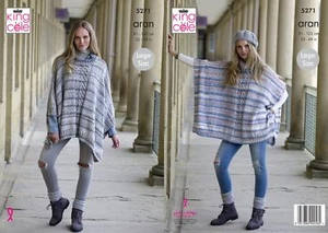 King Cole 5271 Knitting Pattern Womens Round & Cowl Neck Ponchos in Drifter Aran - Picture 1 of 1