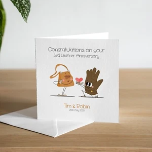 Tarjeta de aniversario de boda de cuero personalizada hecha a mano - tercera, divertida - Imagen 1 de 3