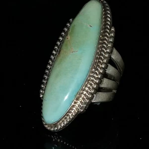 Size 8 Navajo Signed  Natural Royston Turquoise Sterling  Ring Herman Vandever - Picture 1 of 12