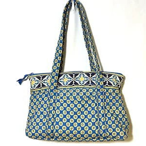 Vera Bradley Riviera Blue Vintage Tote Bag Purse Double Handle Quilted - Picture 1 of 9