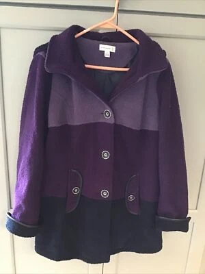 Susan Graver Poly Lined Color Block  Purple Hooded Fleece Jacket Faux Leather S - Image 1 of 4