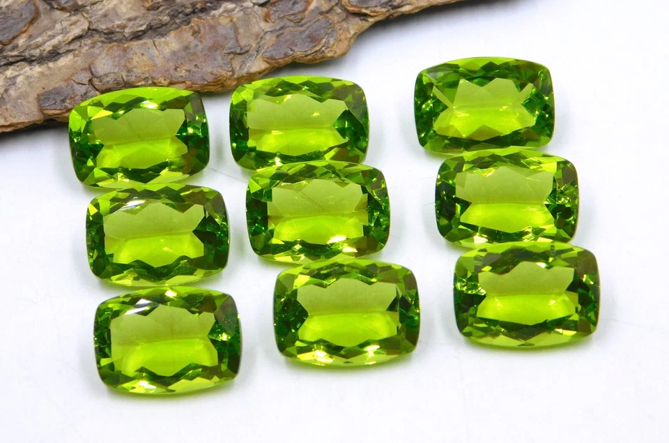 Lab Created Peridot Cushion Cut Lot Loose Gemstone 10x14 MM For Jewelry P-188 - Image 1 of 4