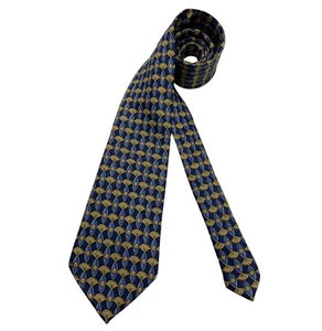 LANVIN XL Blue/Gold Geometric Floral Silk LUXURY Tie FRANCE  - Picture 1 of 4