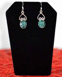 Sterlingsilber natürlicher Smaragd Edelstein Hänger Tropfen Haken Ohrring Schmuck  - Bild 1 von 6