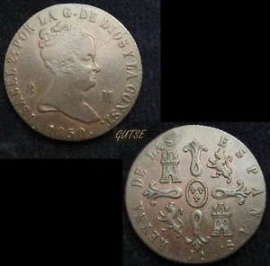 SPAGNA, 207-ISABEL II, 8 MARAVEDIS 1850, JUBIA, GVF, SCARSO. - Foto 1 di 1