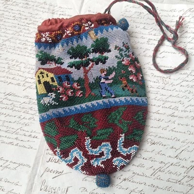BOURSE AUMONIERE en Perles Milieu XIXè NAPOLEON III Beaded PURSE Mid 19thC - Photo 1/4