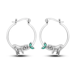 MULA Original Cute Sloth Hoop Earrings AAA CZ For Women Jewelry Silver Plated - Picture 1 of 5