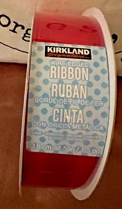 Kirkland Wire-Edged Ribbon 1.5" Wide 50 YD White Ribbon RED SHEER & SATIN STRIPE - Picture 1 of 7