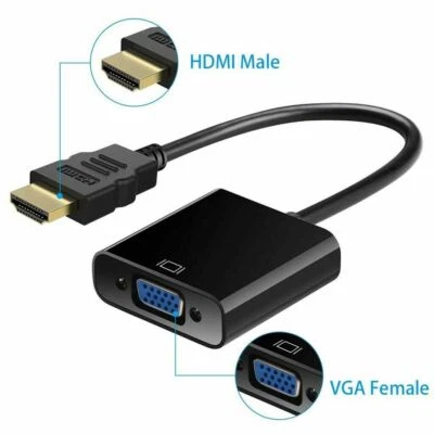 BABZTECH Adaptador de cable convertidor de entrada a salida HDMI macho a SVGA VGA hembra negro para PC DVR TV
