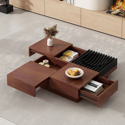 ITALIAN RETRO - INSPIRED ACACIA WOOD STORAGE COFFEE TABLE ,BROWN & BLACK COLOR - Image 1 of 4