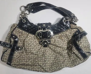 Vintage Y2K Guess Brown Monogram Log Canvas Buckle Shoulder Hobo Bag - Picture 1 of 15