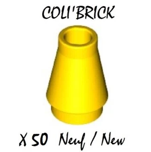 Lego 4589 b - 50x Brique Cône / Cone 1x1 top groove - Jaune / Yellow - NEW NEUF - Imagen 1 de 1