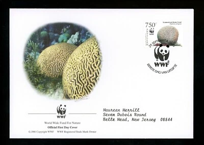 Postal History Netherlands Ant #1071a-d FDC SET 4 WWF Coral 2005 World Wildlife - Image 1 of 4