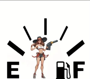 Gas Consumption Vinyl Decal, Sticker, Gas Tank , Fuel Gauge, Empty, Cowgirl Gun - Picture 1 of 2