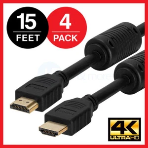 PREMIUM HDMI Cable 15 FT 1.4 Ethernet BLURAY 3D DVD PS3 XBOX LCD HDTV - LOT of 4 - Picture 1 of 5