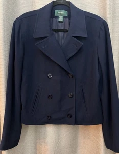 Lauren Ralph Lauren Cropped Zweireiher Peacoat Blazer Damen Gr. L Navy - Bild 1 von 17