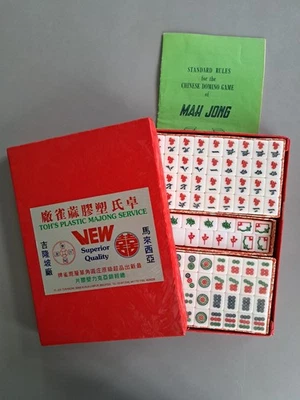 Vintage Toh's Mahjong Set Malaysian In Red Vinyl Lidded Box Excellent Condition  - Image 1 of 4