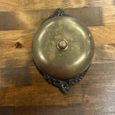 Vintage Victorian Style Brass Manual Wind Mechanical Door Bell Upper Deck No Key - Image 1 of 4