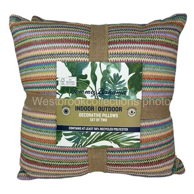 2pc Tommy Bahama Home Indoor Outdoor Pillow Set Woven Zig-Zag Multicolor 18x18" - Image 1 of 4