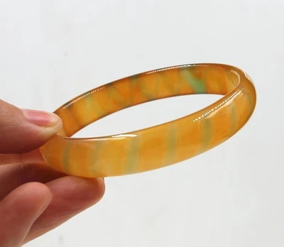 Brazalete Pulsera Jade Calcedonia Ágata Verde Amarillo Natural Chino 68-70 mm + Caja Foto 1 de 2