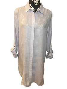 Tahari Women’s Light Blue 100% Linen Shirt Dress Size Large - Picture 1 of 5