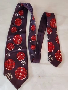 Vintage 40s 50s Purple Rayon Neck Tie Plaid Circles Pilgrim - Picture 1 of 5
