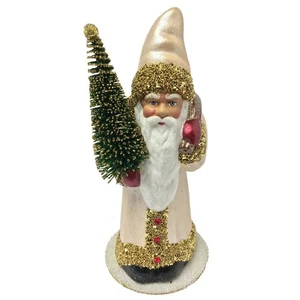 Ino Schaller Weihnachtsmann mit Champagnermantel deutsche Pappmaché Bonboniere 10 Zoll - Bild 1 von 6