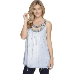 Double D Ranch Weeping Moon Pailletten Tencel Leinen Tank Größe Small - Bild 1 von 4