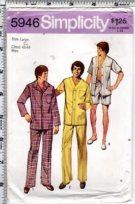 "Men's Pajamas" ©1973 Simplicity Sewing Craft Pattern # 5946 Large Chest 42-44 - Image 1 of 4