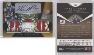 2009 Topps Triple Threads Prime Sepia Relics /30 Hakeem Nicks Rookie Auto RC