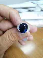 Fabulous Royal Blue Oval Cut 6.20CT Natural Sapphire With Two Fancy CZ Fine Ring