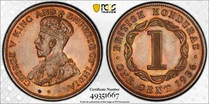 BRITISH HONDURAS 1 Cent 1936 NGC MS65 BN 'George V' - Picture 1 of 2