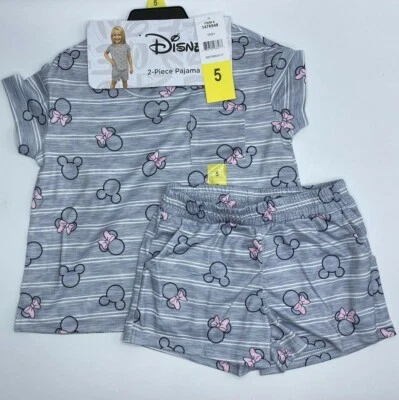 Girls Size 5 Disney Minnie Mouse 2-Piece Set Summer Pajamas Shorts Gray - Image 1 of 3