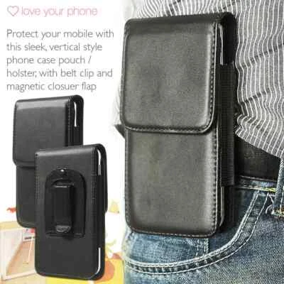 Black Leather Vertical Belt Phone Case: Premium Quality & Superior Protection - Image 1 of 4