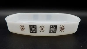 Plato para hornear Federal Glass 11 pulgadas Atomic Starburst vidrio de leche dorado negro - Imagen 1 de 9