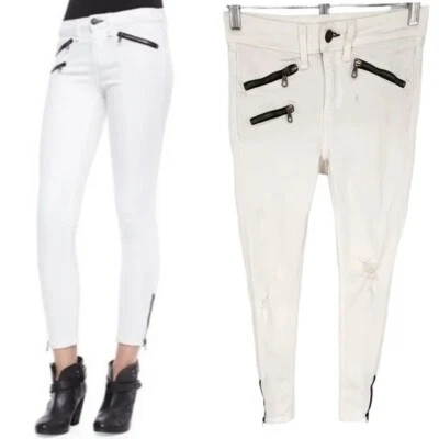 Rag & Bone Mid-Rise Skinny Ankle Zipper Jean Ripped Knees White Flaws SZ 26 - Image 1 of 4