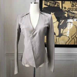 Improvd Rachel-Raja Tailored Zip Moto Linen Jacket Taupe Nikki Minaj $299 S - Picture 1 of 10