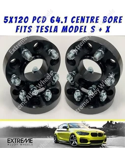 Fits Tesla Model S + X 20mm + 25mm Alloy Wheel Spacers Black 5x120 64.1 x 4 - Picture 1 of 5