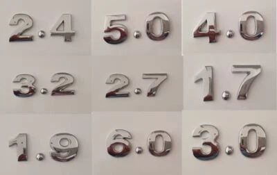 3D Quality Metal Self Adhesive Numbers Car ENGINE Sizes  Badge 25 mm SILVER - Image 1 of 4