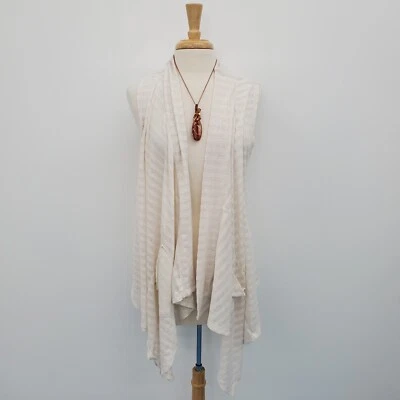 One World Sleeveless Linen Blend Knit Cardigan Sweater Size XL Ivory Open Front - Image 1 of 4