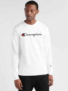 NWT CHAMPION LIFE HERITAGE EMBROIDERY SCRIPT LONG SLEEVES TEE WHITE S M L XL - Picture 1 of 3
