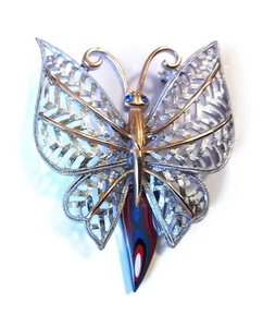 Amazing Fordite Detroit Agate Butterfly Brooch or Scarf Pin FB31 - Picture 1 of 2