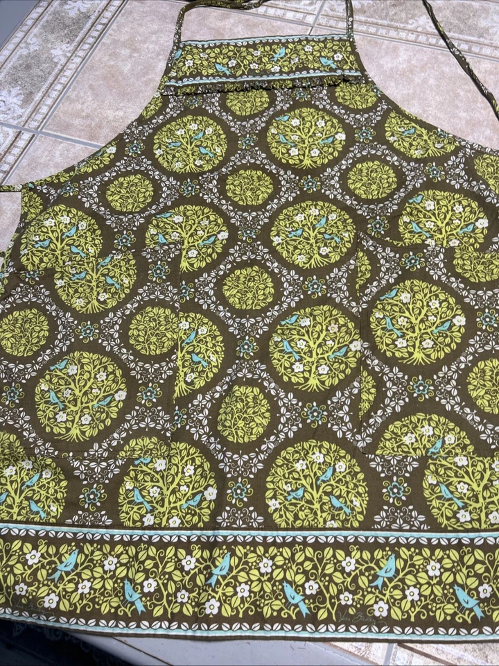 VERA BRADLEY Vntg Apron – Olive Green & Aqua Medallion Print – Retro Full Bib - Image 1 of 4